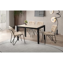 Viento Mobilya Tuğra Sidon Desen Ayaktan Açılır 120X75 Masa 4 Adet Bukle Kumaş Metal Banky Sandalye Masa Takımı