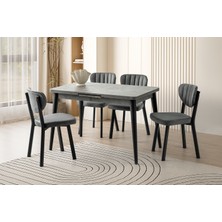 Viento Mobilya Silva Retro Gümüş Desen Açılır 120X70 Masa 4 Adet Babyface Metal Esinti Sandalye Masa Takımı