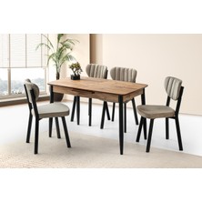 Viento Mobilya Milano Diş Budak Desen Açılır 120X70 Masa 4 Adet Babyface Metal Esinti Sandalye Masa Takımı