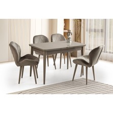 Viento Mobilya Kelebek Tekno Cappicino Highgloss Açılır 120X70 Masa 4 Adet Babyface Kumaş Vera Sandalye Masa Takımı