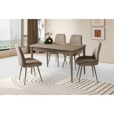 Viento Mobilya Milano Cappicino Highgloss Açılır 130X80 Masa 6 Adet Babyface Metal Ayak Fulya Sandalye Masa Takımı
