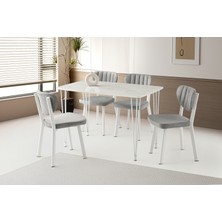 Viento Mobilya Luis Marmo Highgloss Sabit 120X70 Masa 6 Adet Babyface Metal Esinti Sandalye Masa Takımı