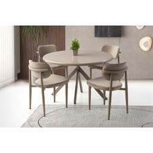 Viento Mobilya Pegasus Yuvarlak Olabilen Cappicino Highgloss Açılır 120X70 Masa 6 Adet Babyface Kumaş Metal Siesta Sandalye Masa Takımı