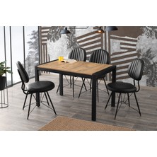 Viento Mobilya Tuğra Diş Budak Desen Ayaktan Açılır 120X75 Masa 6 Adet Suni Deri Metal Ahtapot Sandalye Masa Takımı