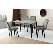 Viento Mobilya Milano Açık Gri Highgloss Açılır 120X70 Masa 4 Adet Babyface Ahşap Ayak Fulya Sandalye Masa Takımı