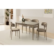 Viento Mobilya Milano Cappicino Highgloss Açılır 120X70 Masa 6 Adet Babyface Metal Gözde Sandalye Masa Takımı