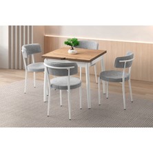 Viento Mobilya Kıvılcım Diş Budak Desen Yanlara Açılır 80X75 Masa 4 Adet Bukle Kumaş Metal Gözde Sandalye Masa Takımı