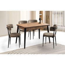 Viento Mobilya Milano Kelebek Diş Budak Açılır 120X70 Masa 4 Adet Bukle Kumaş Metal Gözde Sandalye Masa Takımı
