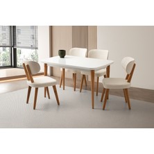 Viento Mobilya Rüya Beyaz Renk Sabit 130X80 Masa 6 Adet Bukle Kumaş Ahşap Masal Sandalye Masa Takımı