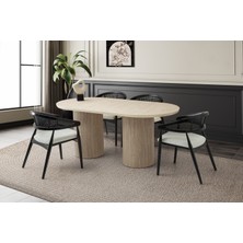 Viento Mobilya Orkide Sidon Desen Sabit 160X90 Masa 6 Adet Bukle Kumaş Ahşap Iskelet Gazel Sandalye Masa Takımı