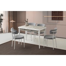 Viento Mobilya Kelebek Kütük Rampla Highgloss Açılır 120X70 Masa 4 Adet Bukle Kumaş Metal Gözde Sandalye Masa Takımı