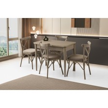 Viento Mobilya Kelebek Tekno Cappicino Highgloss Açılır 100X60 Masa 4 Adet Babyface Metal Çapraz Sandalye Masa Takımı