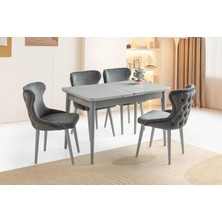 Viento Mobilya Kelebek Tekno Açık Gri Highgloss Açılır 120X70 Masa 6 Adet Babyface Kumaş Bensu Sandalye Masa Takımı