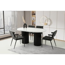 Viento Mobilya Picasso Kar Beyaz Hg Açılır 160X90 Masa 6 Adet Keten Metal Iskelet Jumbo Sandalye Masa Takımı