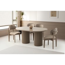 Viento Mobilya Orkide Cappicino Highgloss Sabit 160X90 Masa 6 Adet Babyface Kumaş Ahşap Nergis Sandalye Masa Takımı