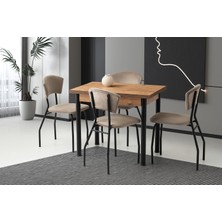 Viento Mobilya Smart Diş Budak Desen Yanlardan Açılır 90X60 Masa 4 Adet Babyface Metal Çilek Sandalye Masa Takımı