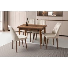 Viento Mobilya Kıvılcım Barok Ceviz Desen Yanlara Açılır 100X65 Masa 4 Adet Babyface Ahşap Ayak Sude Sandalye Masa Takım