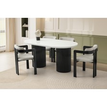 Viento Mobilya Orkide Kar Beyaz Highgloss Sabit 160X90 Masa 6 Adet Babyface Kumaş Ahşap Viyana Sandalye Masa Takımı