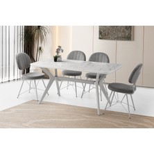 Viento Mobilya Anka Marmo Highgloss Açılır 160X90 Masa 8 Adet Babyface Kumaş Metal Ahtapot Sandalye Masa Takımı