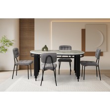 Viento Mobilya Mirella Rampla Highgloss Sabit 160X80 Masa 6 Adet Bukle Kumaş Metal Mine Sandalye Masa Takımı