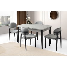 Viento Mobilya Kelebek Tekno Açık Gri Highgloss Açılır 130X80 Masa 6 Adet Babyface Metal Siesta Sandalye Masa Takımı
