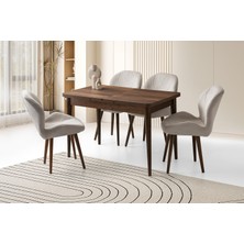 Viento Mobilya Milano Kelebek Barok Ceviz Açılır 120X70 Masa 4 Adet Babyface Ahşap Ayak Porto Sandalye Masa Takımı