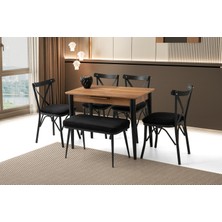 Viento Mobilya Milano Hazar Açılır 100X60 Masa 6 Kişilik Babyface Metal Çapraz Bench Takımı Masa Takımı