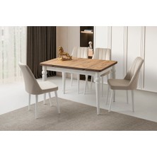 Viento Mobilya Arda Diş Budak Desen Yanlardan Açılır 120X80 Masa 4 Adet Babyface Ahşap Ayak Sude Sandalye Masa Takımı