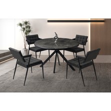 Viento Mobilya Pegasus Yuvarlak Olabilen Irony Highgloss Açılır 120X70 Masa 6 Adet Keten Kumaş Metal Jumbo Sandalye Masa Takımı