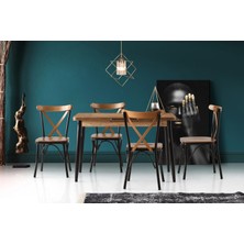 Viento Mobilya Silva Diş Budak Desen Açılır 120X70 Masa 4 Adet Ahşap Çapraz Sandalye Masa Takımı