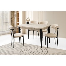 Viento Mobilya Arda Sidon Desen Yanlardan Açılır 120X80 Masa 4 Adet Bukle Kumaş Metal Gözde Sandalye Masa Takımı