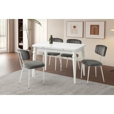 Viento Mobilya Arda Beyaz Renk Yanlardan Açılır 110X70 Masa 6 Adet Babyface Metal Pınar Sandalye Masa Takımı