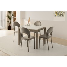 Viento Mobilya Tuğra Sidon Desen Ayaktan Açılır 80X70 Masa 4 Adet Babyface Kumaş Metal Ay Sandalye Masa Takımı