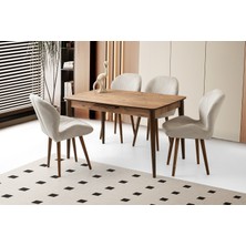 Viento Mobilya Milano Diş Budak Desen Açılır 130X80 Masa 4 Adet Babyface Ahşap Ayak Porto Sandalye Masa Takımı