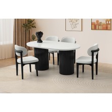 Viento Mobilya Orkide Kar Beyaz Highgloss Sabit 160X90 Masa 4 Adet Bukle Kumaş Ahşap Nergis Sandalye Masa Takımı