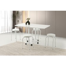 Viento Mobilya Lizbon Beyaz Renk Katlanır Kanatlı 130X70 Masa 4 Adet Beyaz Suni Deri Metal Tabure Masa Takımı