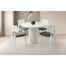 Viento Mobilya Orkide Kar Beyaz Highgloss Sabit 100X100 Masa 4 Adet Babyface Kumaş Ahşap Kuzey Sandalye Masa Takımı