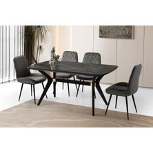 Viento Mobilya Anka Irony Highgloss Açılır 160X90 Masa 6 Adet Babyface Kumaş Metal Ayak Fulya Sandalye Masa Takımı