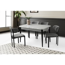 Viento Mobilya Kelebek Kütük Açık Gri Highgloss Açılır 130X80 Masa 4 Adet Bukle Kumaş Metal Pelin Sandalye Masa Takımı