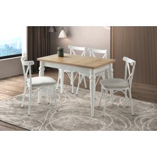 Viento Mobilya Smart Diş Budak Desen Yanlardan Açılır 110X70 Masa 4 Adet Babyface Metal Çapraz Sandalye Masa Takımı