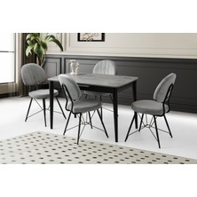 Viento Mobilya Milano Retro Gümüş Desen Açılır 130X80 Masa 4 Adet Babyface Metal Ahtapot Sandalye Masa Takımı