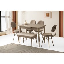 Viento Mobilya Milano Cappicino Highgloss Açılır 100X60 Masa 6 Kişilik Babyface Metal Ece Bench Takımı Masa Takımı