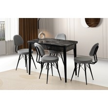 Viento Mobilya Milano Kelebek Siyah Mermer Açılır 100X60 Masa 4 Adet Babyface Metal Ece Sandalye Masa Takımı