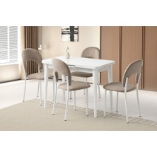 Viento Mobilya Silva Beyaz Renk Açılır 100X60 Masa 4 Adet Babyface Metal Ay Sandalye Masa Takımı