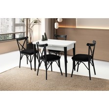 Viento Mobilya Kelebek Tekno Kar Beyaz Highgloss Açılır 100X60 Masa 4 Adet Babyface Metal Çapraz Sandalye Masa Takımı