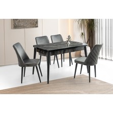 Viento Mobilya Milano Kelebek Siyah Mermer Açılır 130X80 Masa 4 Adet Babyface Ahşap Ayak Talia Sandalye Masa Takım