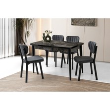 Viento Mobilya Milano Kelebek Siyah Mermer Açılır 120X70 Masa 4 Adet Babyface Metal Esinti Sandalye Masa Takımı