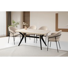 Viento Mobilya Anka Sidon Desen Açılır 160X90 Masa 8 Adet Bukle Kumaş Metal Ayak Evrim Sandalye Masa Takımı