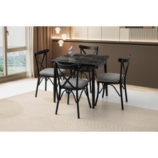 Viento Mobilya Kıvılcım Siyah Mermer Desen Yanlara Açılır 80X75 Masa 4 Adet Babyface Metal Çapraz Sandalye Masa Takımı