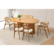 Viento Mobilya Orkide Naturel Sabit 160X90 Masa 6 Adet Bukle Kumaş Ahşap Gazel ve Kuzey Sandalye Masa Takımı